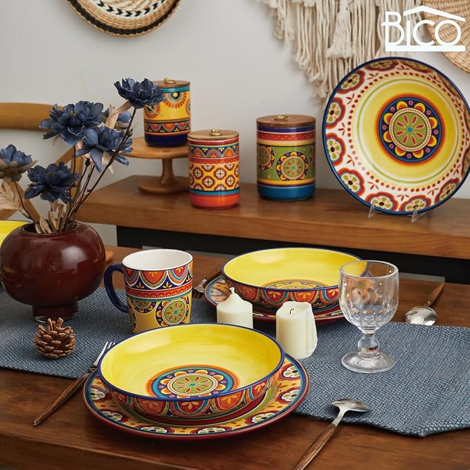 Bico Tunisian Pasta Bowls, 35oz Salad Bowl Set of 4, Large Ceramic Serving - Image 7