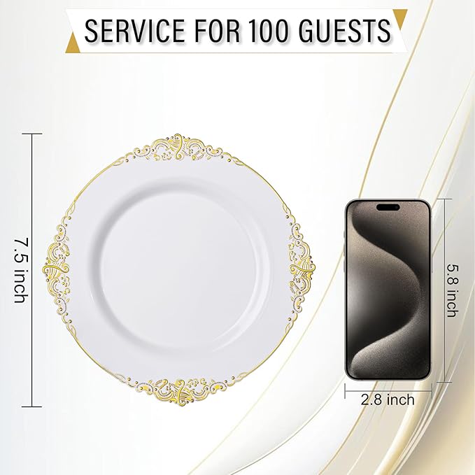 Nervure 100Pcs 7.5'' Gold Plastic Plates, Disposable Plates - Image 9