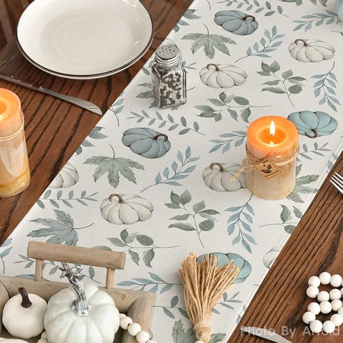 Artoid Mode 210 GSM Fall Table Runner 13x90 Inch Home Party Decor | Blue - Image 7