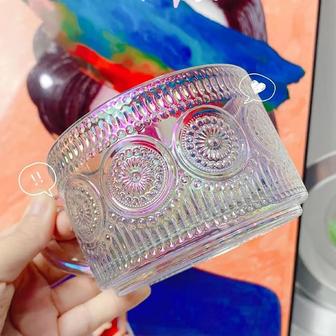 MFACOY Vintage Coffee Mugs Set of 2, 14 oz Iridescent Embossed Glass Tea Cups - Image 3