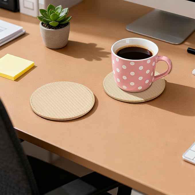 Leather Coasters Set of 6 with Holder, Tabletop Protection, Coffee Table & Bar - Image 9