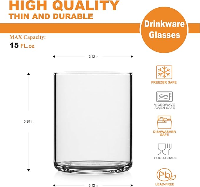 LUXU Drinking Glasses 15 oz, Water Glasses, Mojito Glass Cups, Bar Glassware - Image 9