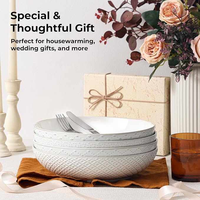 Y YHY Large Pasta Bowls, 45 oz Embossed Salad Bowls - Image 8
