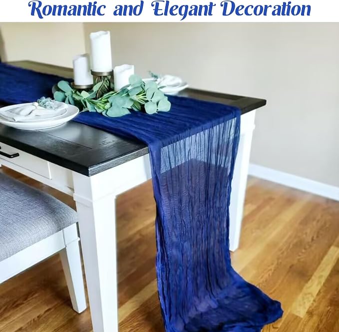 Royal Blue 10FT Cheesecloth Table Runner Boho Gauze Fabric Table Runner Rustic - Image 7