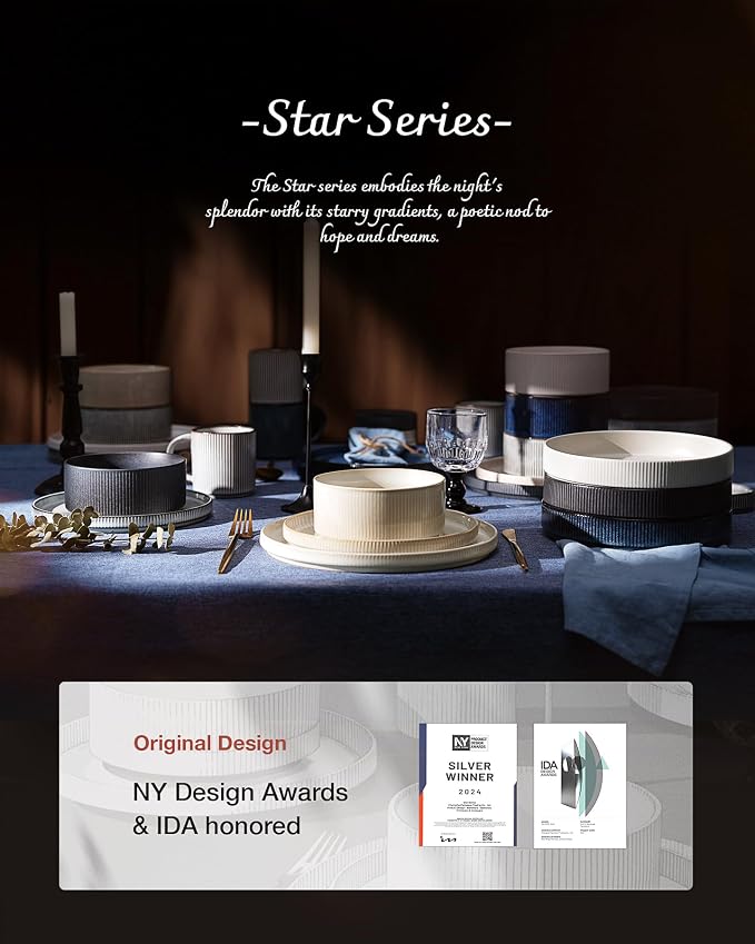 famiware Star 7.5" Pasta Bowls Set of 4, Plate Bowls, Cappuccino White | Double - Image 7