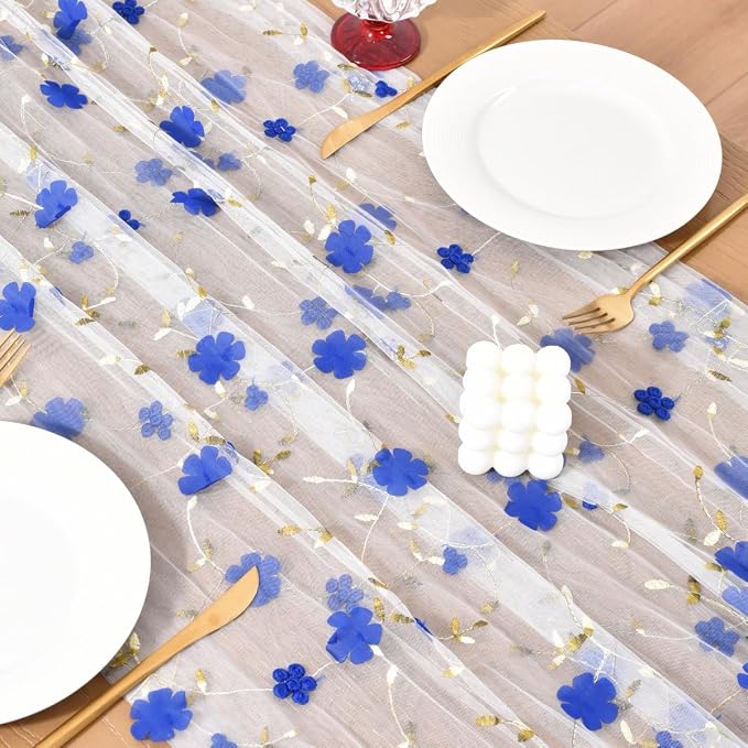 Wildflower Floral Sheer Tulle Gauze Table Runner Wedding Baby Shower Decor | - Image 5
