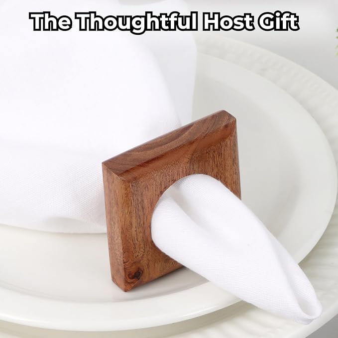 Acacia Wood Napkin Rings, 2.5x2.5x0.75 in, rustic farmhouse decor - Image 9