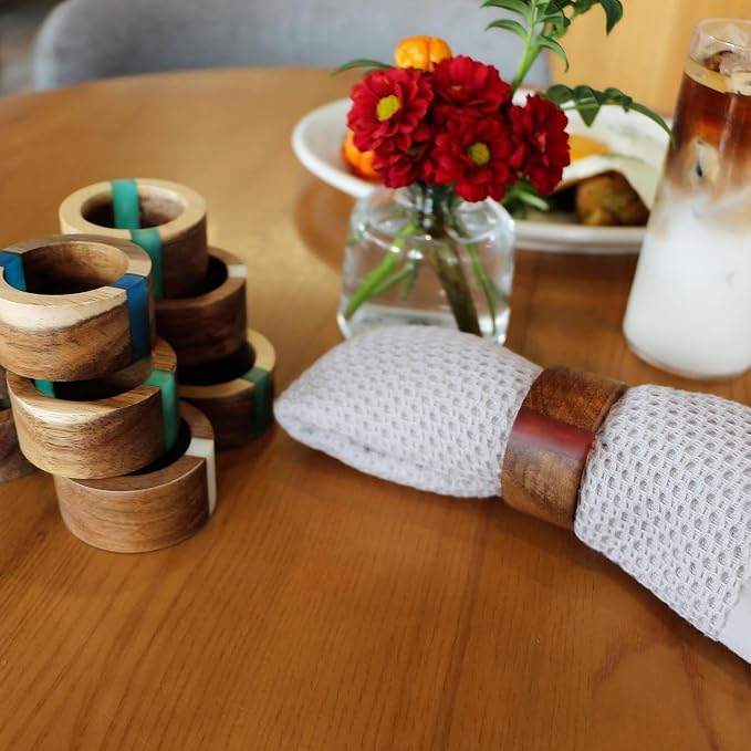 Wooden Napkin Rings Set of 8 for Christmas Dinning Table Decor - Image 5