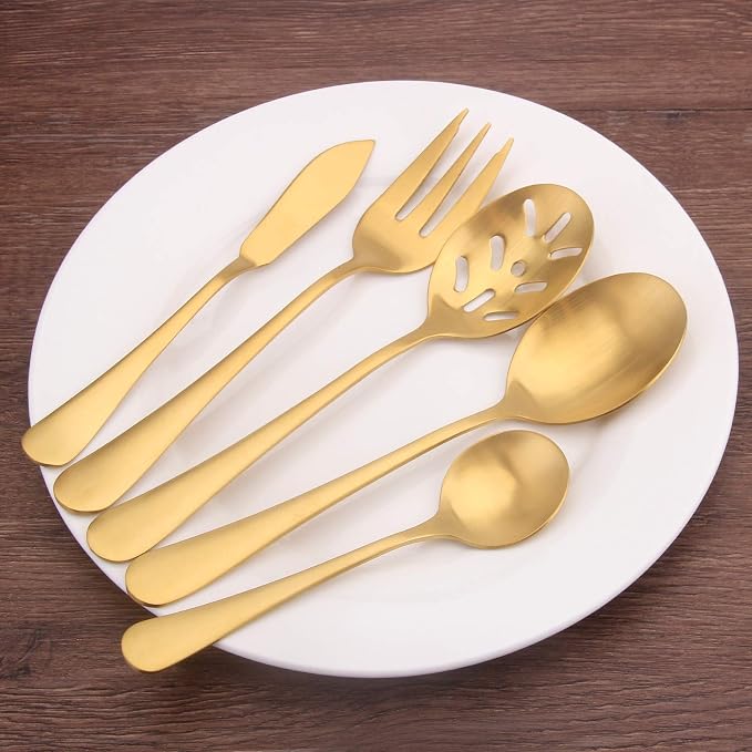 Matte Gold Serving Set,SHARECOOK 5-Piece 18/0 Stainless Steel Large Hostess Set - Image 6