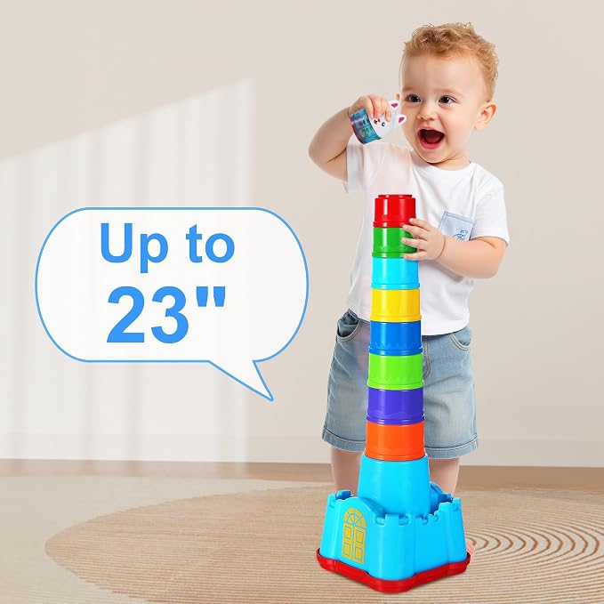 iPlay, iLearn Baby Stacking Cup Toy, Toddler Stackable Block w/Shape Sorter | - Image 8
