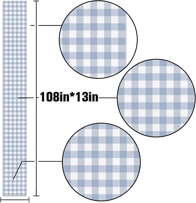 Dusty Blue Gingham Table Runner Light Blue Checkered Boy Girl Baby Shower - Image 6