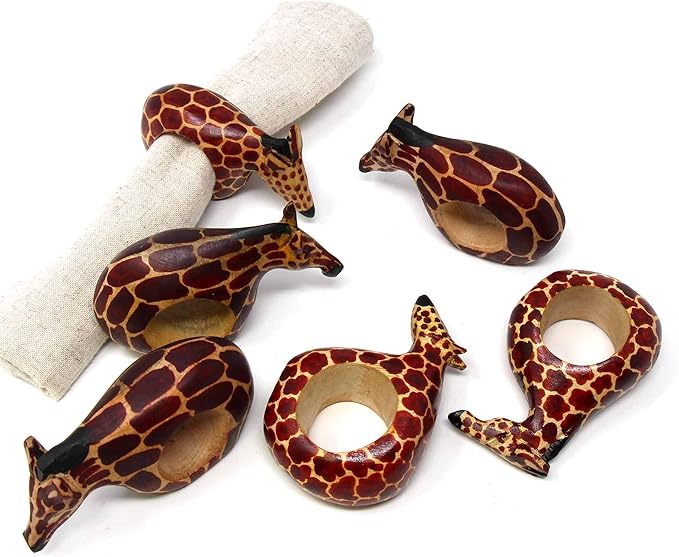 KWF012_G - Giraffe Wooden Napkin Rings - Handcarved Mahogany - Image 5