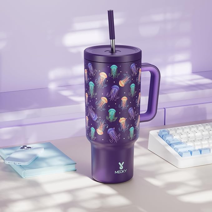 Meoky 40 oz Tumbler with Handle and Straw: Glow in the Dark Tumbler with Lid - Image 7