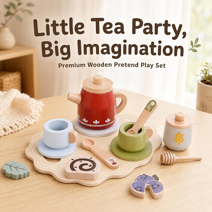 Wooden Red Tea Set Toys - Image 7