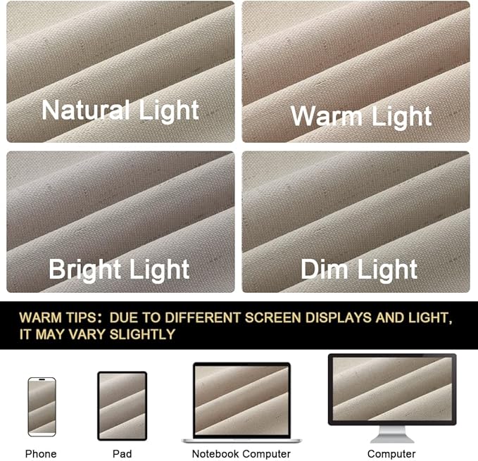 PrinceDeco 100% Blackout Curtains Linen Blackout Curtains 84 Inches Long for Dining Room Grommet Soundproof Window Treatment Drapes for Hall Room, 52" Wide Per Panel, Set of 2,Cobblestone