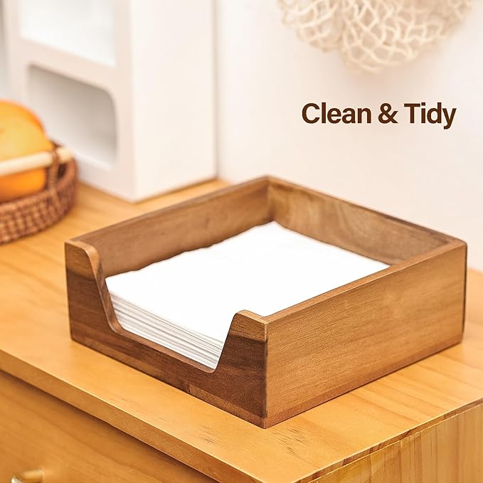 Napkin Holder for Table with Side Large Opening, Farmhouse Style | Wooden - Image 6