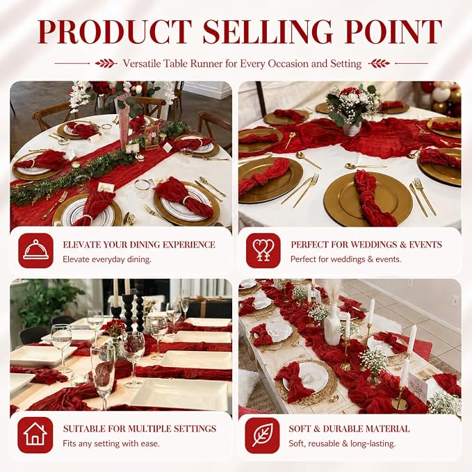 2 Pack Red Cheesecloth Table Runner 17x108 Inch Boho Rustic Semi Sheer Gauze - Image 7