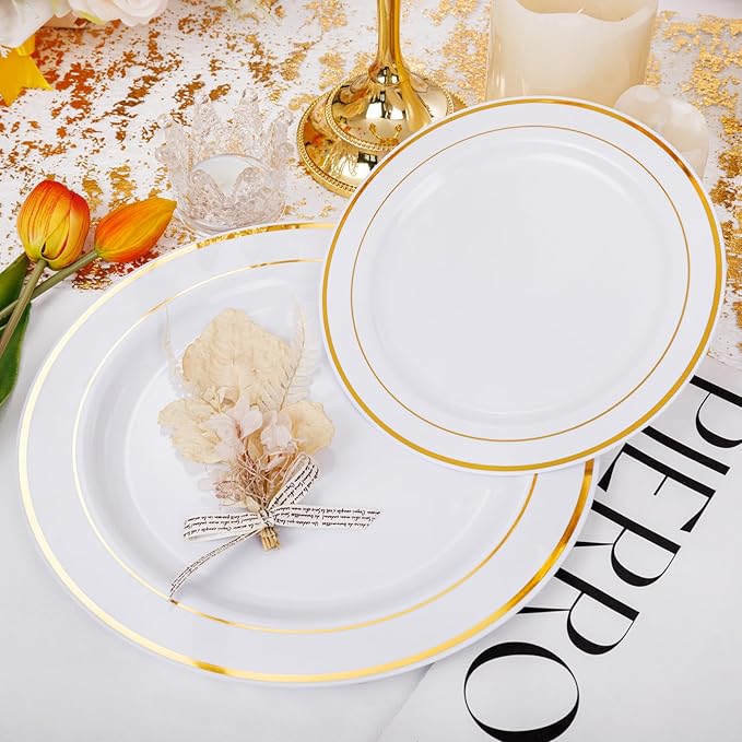 60 Pcs Gold Plastic Plates, Premium Disposable Gold Plates | Gold Rimmed - Image 9