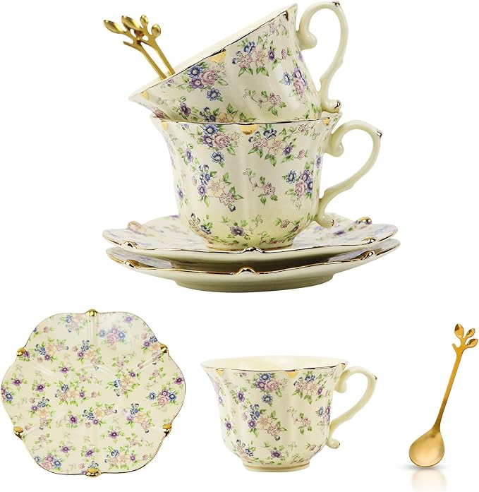 Country Roses Porcelain Tea Cup and Saucer Set - Image 7