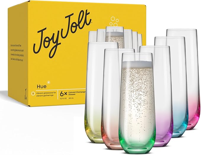 JoyJolt Hue Stemless Champagne Flutes Set of 6 Colored Glasses, 9.5oz Cocktail - Image 8
