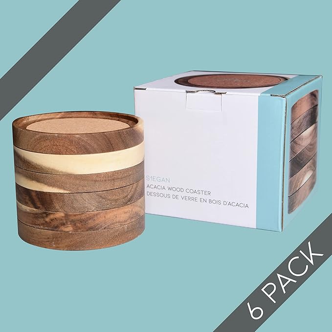 Acacia Wood Coasters for Drinks, 4.13 Inch, Absorbent and Insulation Cork - Image 7