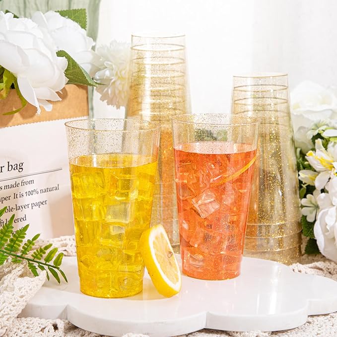I00000 16 oz Gold Plastic Cups, 50 Pack Gold Glitter Plastic Cups Tumblers - Image 7