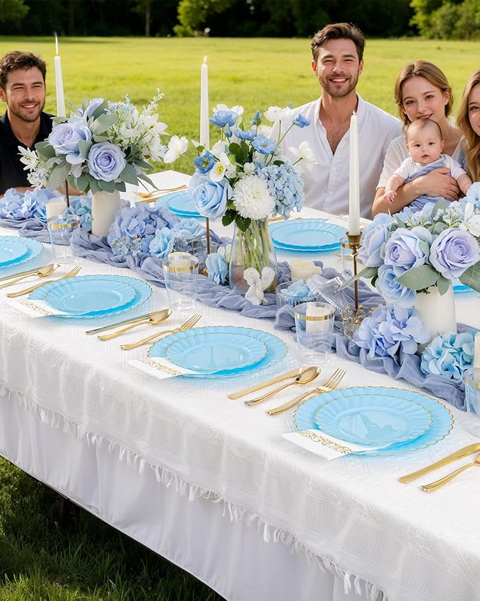 YOUBET 175PCS Light Blue Scalloped Plastic Plates - Image 9
