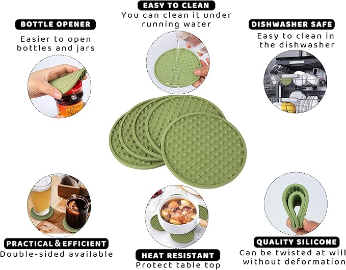 Rubber Coasters Set 6 with Holder, Non-Slip Silicone Drink Coaster Cup Mats | - Image 8