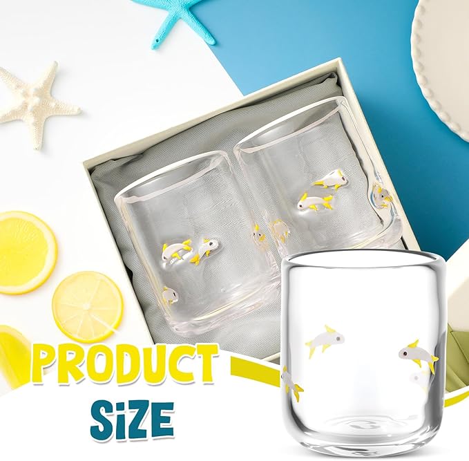 SiliFine 2 Pcs Gray Fish Icon Juice Glasses - 14oz Fish Stemless Wine Drinking - Image 8