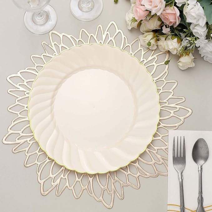 Efavormart 10-Pack 10" Ivory Vintage Plastic Dinner Plates - Image 9