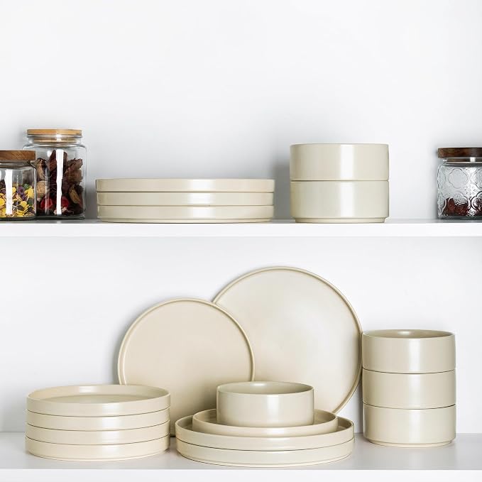 Ceramic Dinnerware Set for 6, 18-Piece Plates and Bowls Set | Lightweight - Image 6