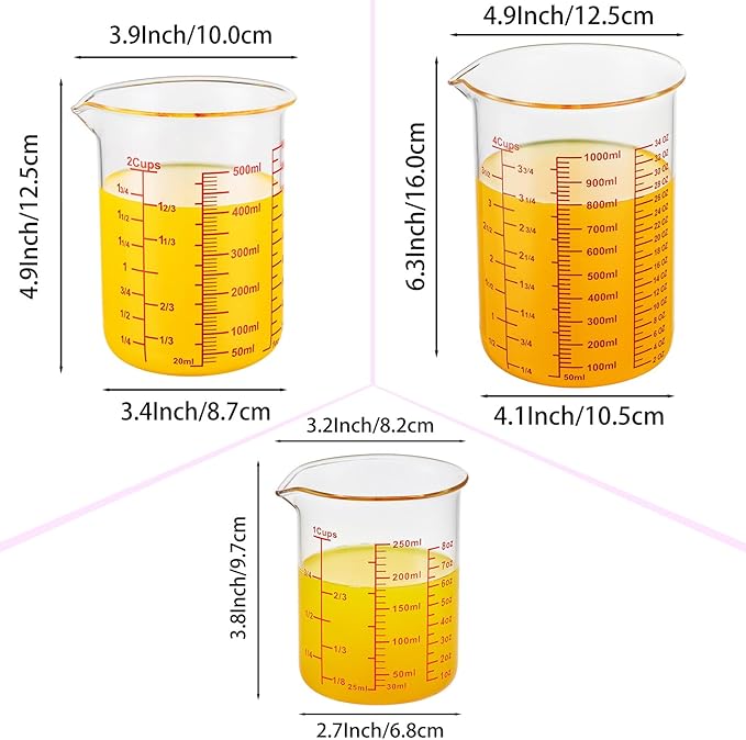High Borosilicate Glass Measuring Cup Set-V-Shaped Spout,Includes 250ml - Image 8
