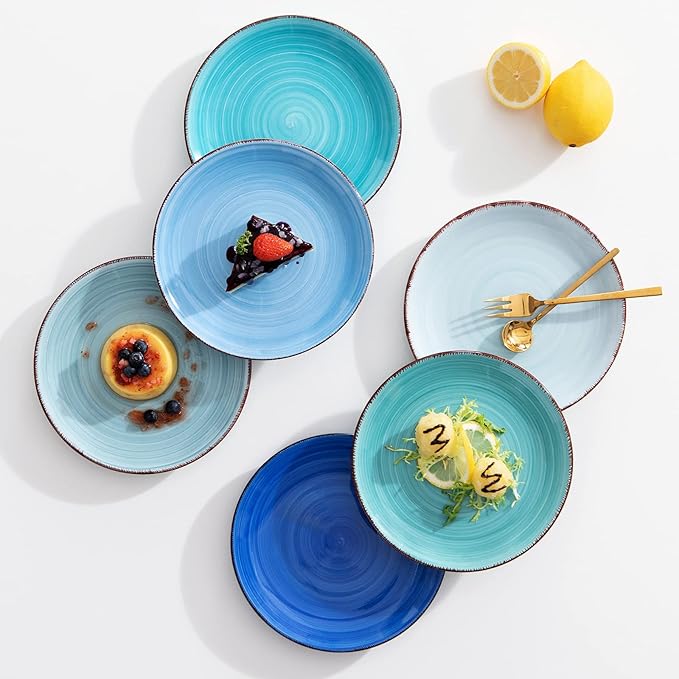 vancasso Bonita Blue Salad Plate Set of 6, 7.5 Inch Ceramic Dinner Plate - Image 7