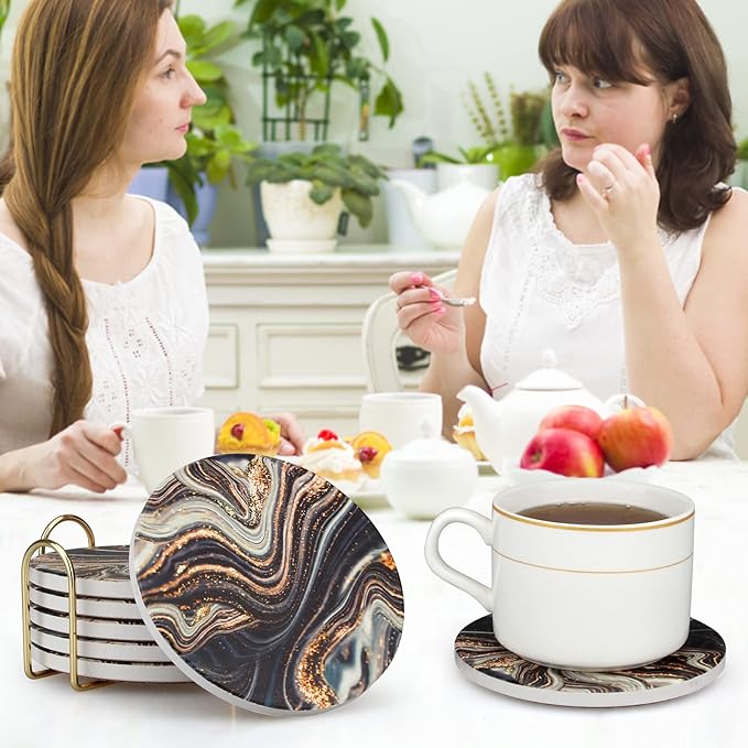 6 Pcs Black and Gold Marble Coasters - Image 7