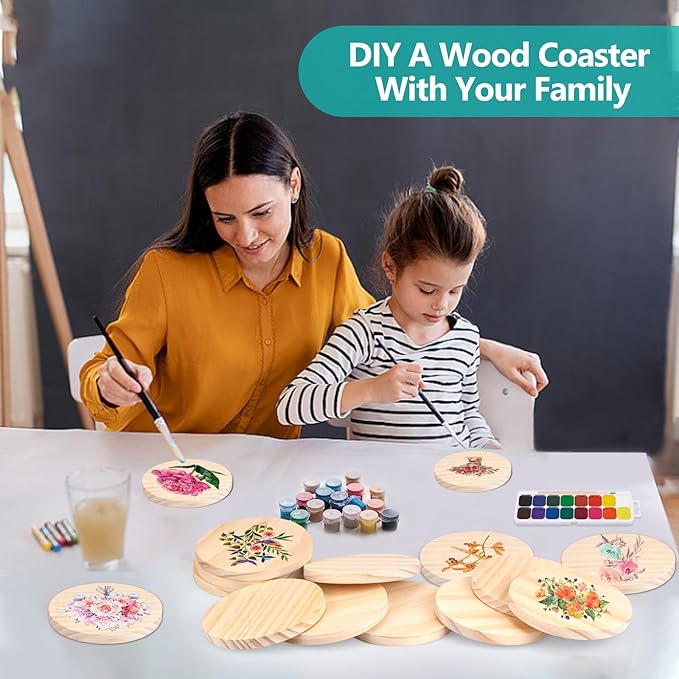 Adrattnay 64Pcs Unfinished Wood Coasters, 9mm Blank Wood Coasters Bulk - Image 7