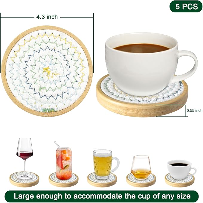 Eykao 5 Pack Bamboo Wood Drink Coasters, 4.3 Inch Round Coasters - Image 6