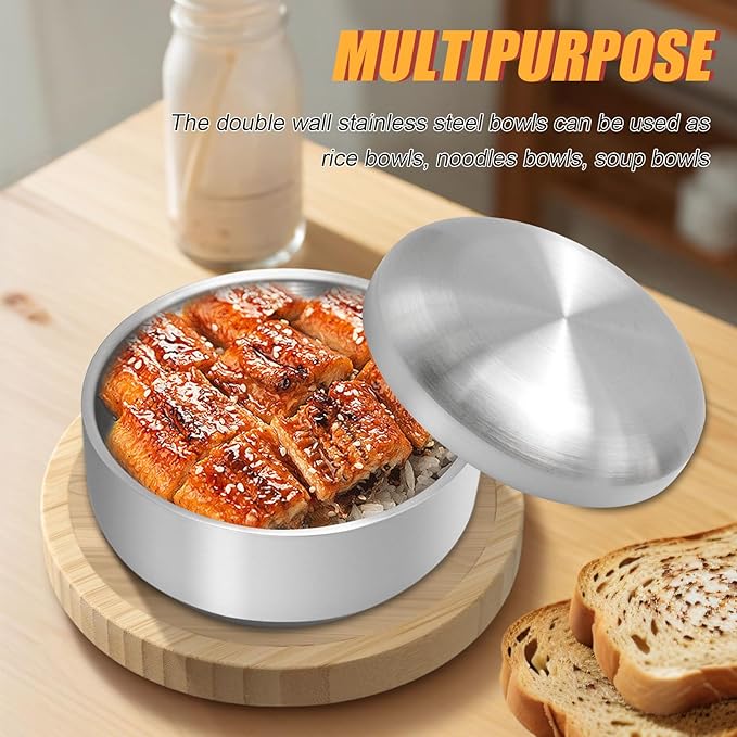 Stainless Steel Rice Bowl with Lid, - Image 7