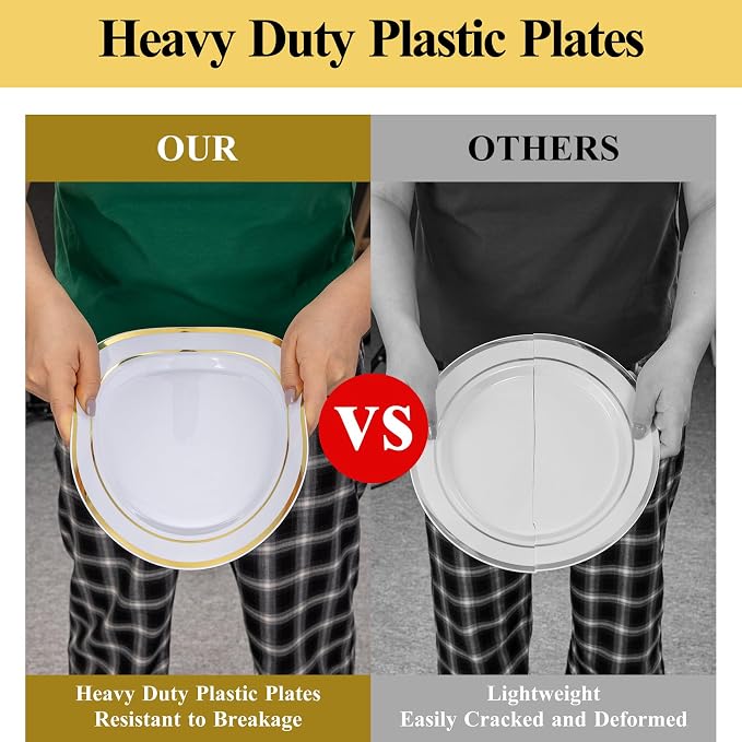 100 Pack 10.25 Inch Gold Rim Plastic Dinner Plates | Heavy Duty Disposable - Image 8