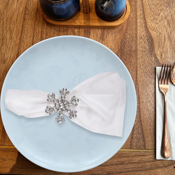 Lightnpro Snowflake Design Plastic Stone Beaded Napkin Rings Set of 6 - Image 5