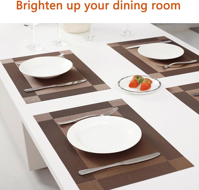 Brown Vinyl Placemats Set of 12, Heat Resistant Table Placemats | 18x12 inch - Image 6