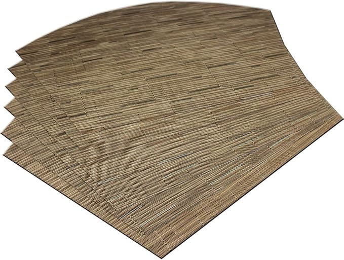 Wedge Shape Placemats for Round Dinner Table Woven Vinyl Wipe Clean Non Slip Plastic Table Mats Set of 6(Khaki)