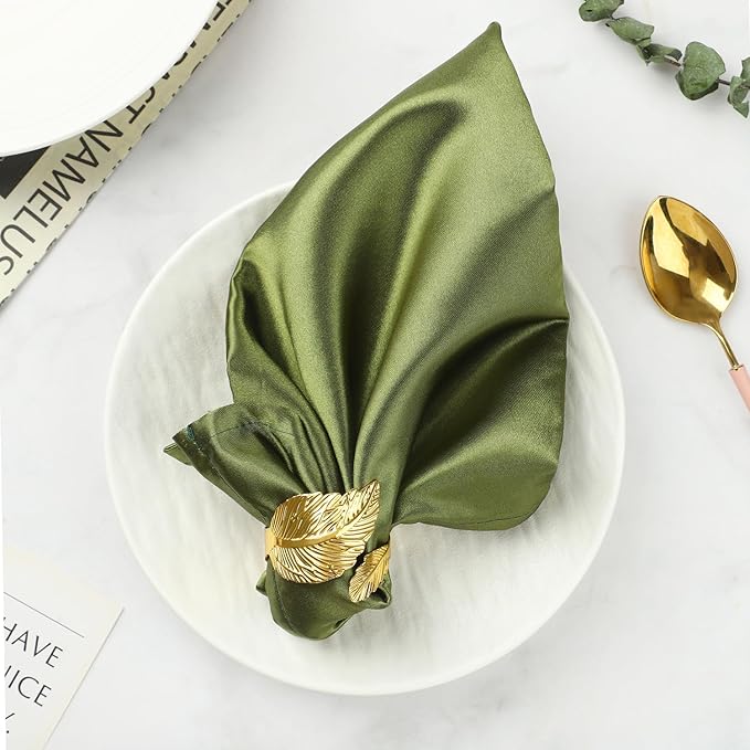 Napkin Rings Set of 12, Shiny Gold Napkin Rings, Easy Care, Solid Metal Laurel - Image 7