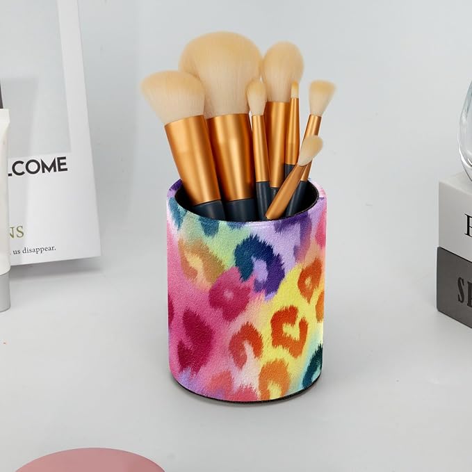 Leather Pen Holder for Desk, Colorful Leopard Print Pencil Cup Pen Organizer - Image 6