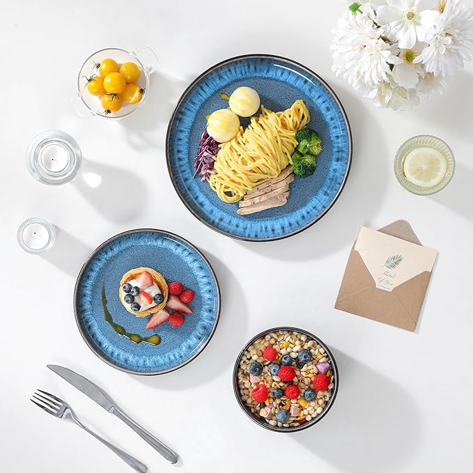 vancasso PLAYA Plates and Bowls Sets, 12 Pieces Blue Dinnerware Sets - Image 7