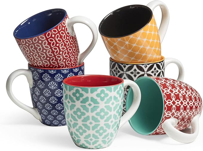DOWAN 16 OZ Boho-Mosaic Coffee Mugs Set of 6, Large Ceramic Coffee Mugs - Image 7