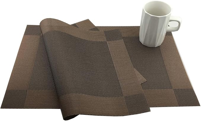Gugrida Vinyl Brown Placemats Heat Resistant Dining Table Mats Non-Slip Washable Place Mats Set of 6 (Brown)