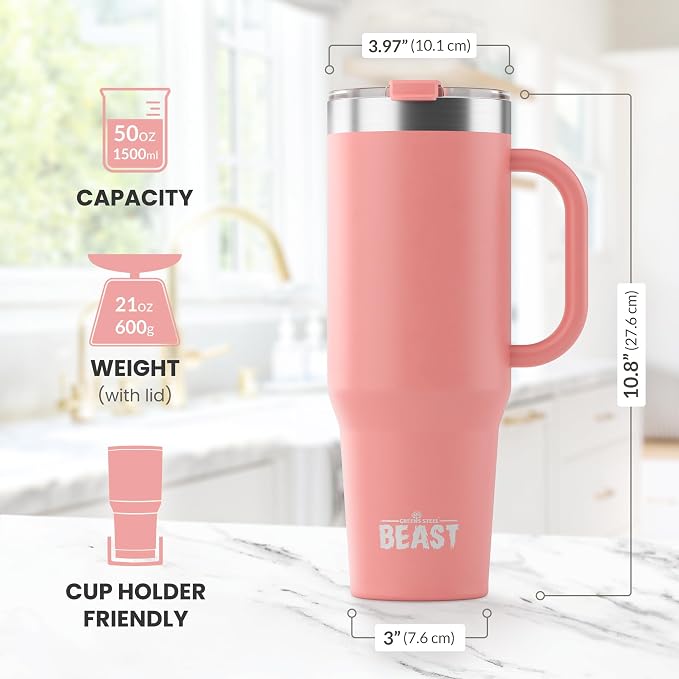 Beast 50 oz Tumbler with Handle Stainless Steel Vacuum Insulated Coffee Ice Cup - Image 7