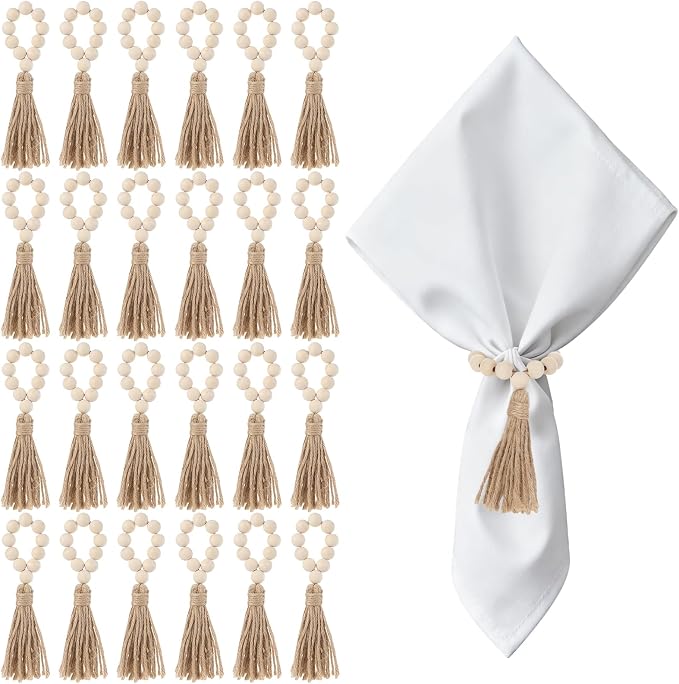 24 Pcs Wood Bead Napkin Rings - Image 8