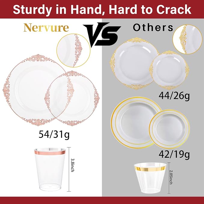 Nervure 350Pcs Rose Gold Plates, Disposable Dinnerware Set - Image 9