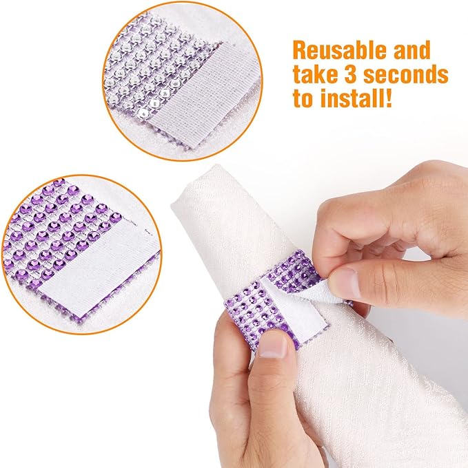 Purple Napkin Rings Holder Set of 150pcs, Crystal Diamond Bling Napkin Rings - Image 5
